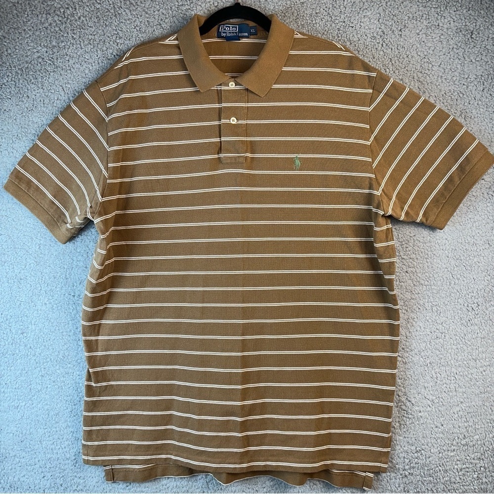 Polo by Ralph Lauren Shirt Mens XL Brown Stripe Knit Polo Green Pony Logo